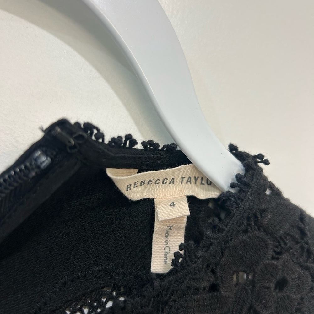 Rebecca Taylor Black Lace Trim Blouse Size 4 - Picture 3 of 3